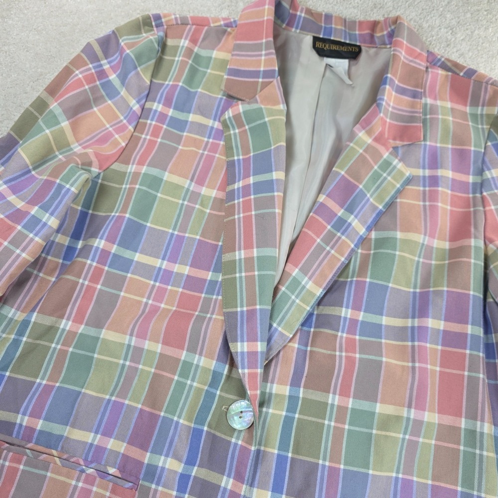 Requirements Blazer Womens 12 Pink Blue Plaid Single Breasted Pockets USA Made